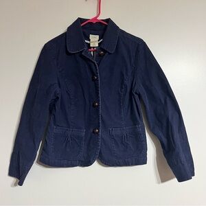 Women’s L. L. Bean Navy Blue Corduroy Jacket Blazer Size 12 Petite Pockets